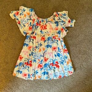 Lulus Women’s off the shoulder cream color floral dress-small